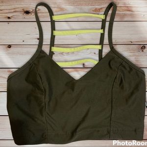 Victoria Sport Victoria’s Secret XS Sports Bra Strappy back neon olive green A
